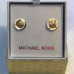 NWT! Michael Kors Logo Round Gold Earrings Women